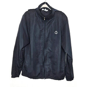 Cruise Wear & Co Mens Windbreaker Jacket Navy Blue Large Hooded Full Zip Outdoor